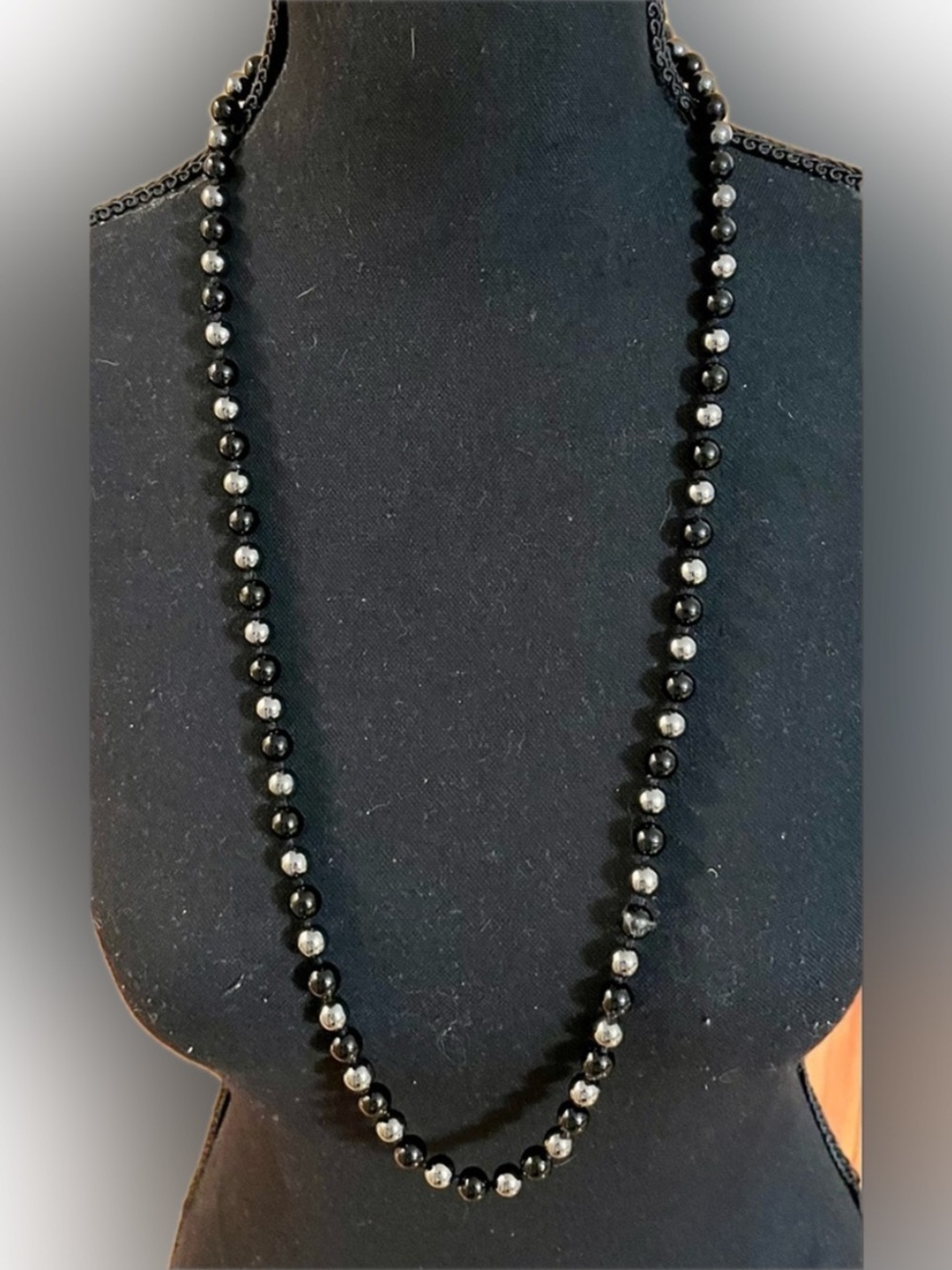 Alaska Black Diamond Hematite Beaded Necklace 32" Long Popover Shiny NWT